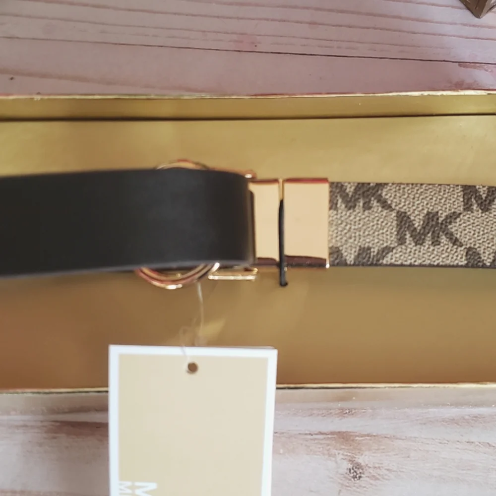 Michael Kors Gold Bling Logo Reversible Belt in Gift Box NWT